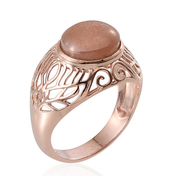 Morogoro Peach Sunstone (Ovl) Solitaire Ring in Rose Gold Overlay Sterling Silver 4.750 Ct.