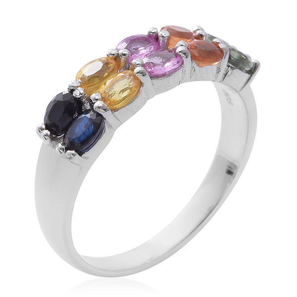Rainbow Sapphire (Ovl) Ring in Rhodium Plated Sterling Silver 2.250 Ct.