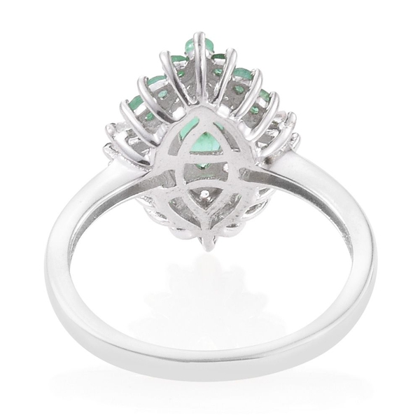Kagem Zambian Emerald (MRQ), White Topaz Ring in Platinum Overlay Sterling Silver 1.250 Ct.