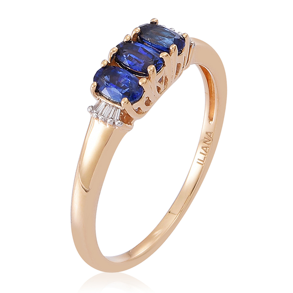 ILIANA 18K Y Gold AAA Ceylon Sapphire (Ovl), Diamond Ring 1.000 Ct..