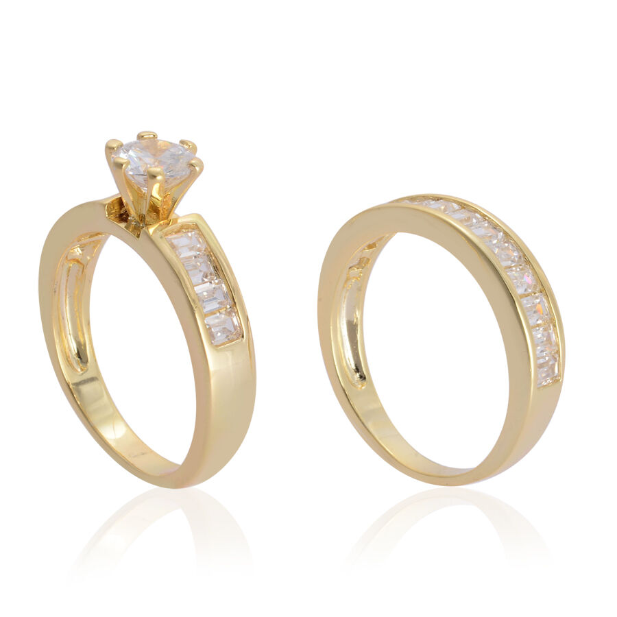 Set of 2 - AAA Simulated White Diamond (Rnd) Ring in Gold Bond 5.600 Ct.
