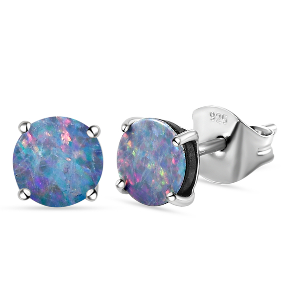 Australian Boulder Opal Stud Earrings (with Push Back) in Platinum Overlay Sterling Silver