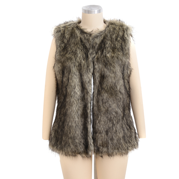 Close Out Deal Luxe Super Soft Helson Faux Fur Khaki and Black Colour Gilet (Size 16-18 )