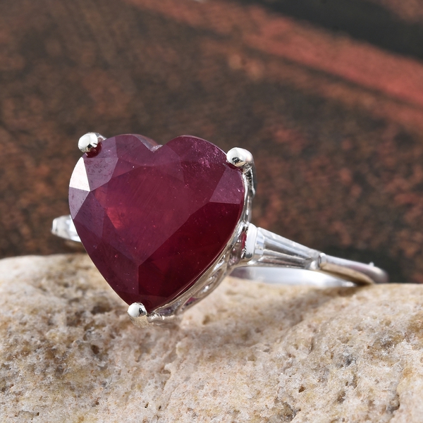 African Ruby (Hrt), White Topaz Ring in Platinum Overlay Sterling Silver 8.000 Ct.