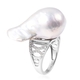 Baroque Pearl and Natural White Cambodian Zircon Ring in Rhodium Overlay Sterling Silver