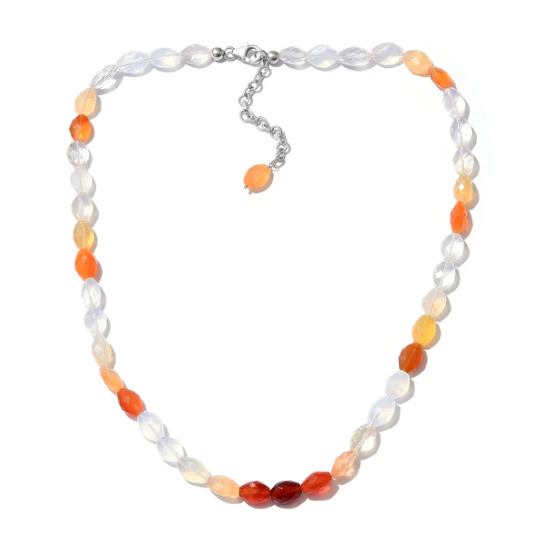 Extremely Rare Fire Opal Bead Necklace Size 18 in Silver 85.50 Ct