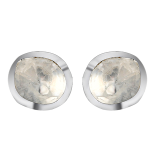 Polki Diamond Solitaire Stud Earrings in Platinum Plated Sterling Silver