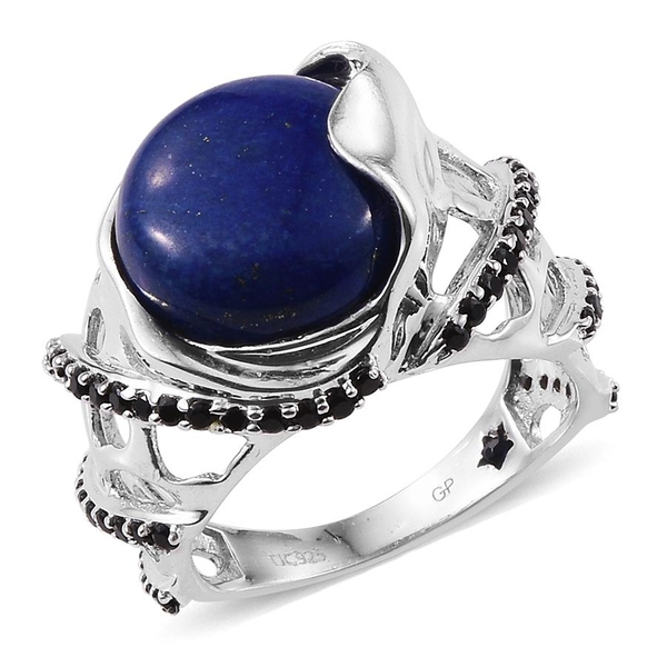 GP Lapis Lazuli (Rnd 6.00 Ct), Boi Ploi Black Spinel and Kanchanaburi Blue Sapphire Ring in Platinum