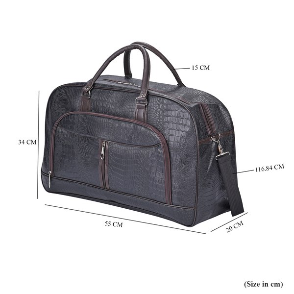 Croc Pattern Middle Travel Bag with Shoulder Strap (Size 55x20x34 Cm) - Black Matt