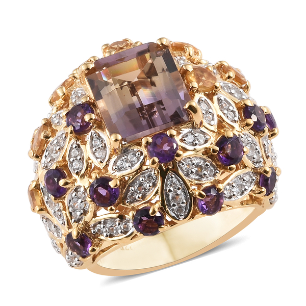 8.75 Ct AAA  Anahi Ametrine and Multi Gem Stone Cluster Ring in Gold Plated Silver Ring 11.44 Grams