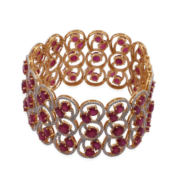 African Ruby (Rnd) Bracelet (Size 7.25) in 14K Gold Overlay Sterling Silver 55.000 Ct. Silver Weight