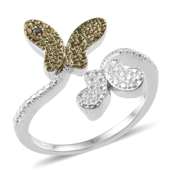 Green Diamond (Rnd) Butterfly Crossover Ring in Platinum Overlay Sterling Silver