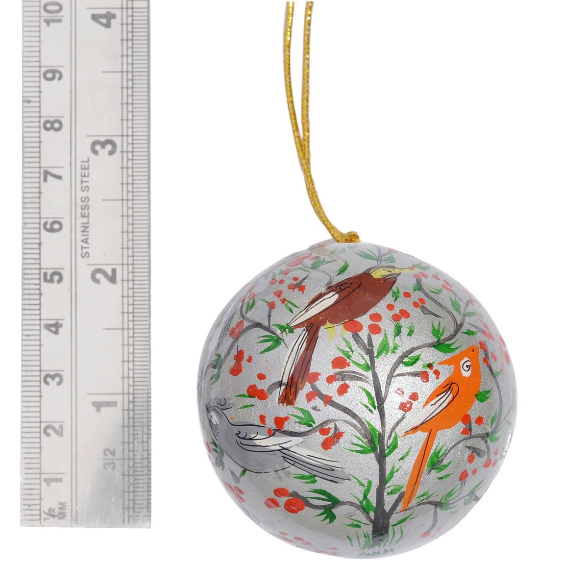 Christmas Decorations - Set of 3 Grey Colour Paper Mache Tree Hanging Christmas Balls