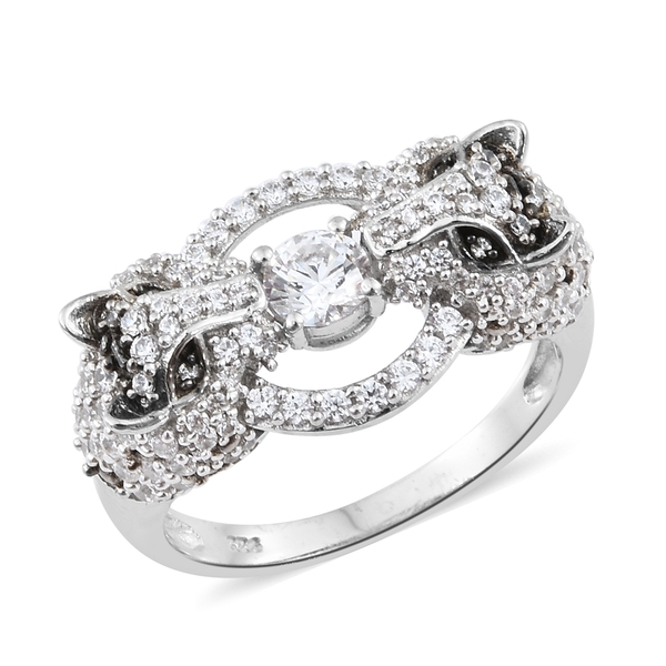 Lustro Stella Made with Finest CZ Ring in Platinum Overlay Sterling Silver 6.68 Gms
