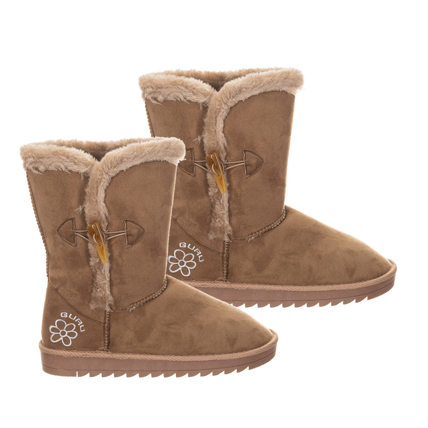 GURU Womens Winter Fluffy Ankle Boots with Button Closure (Size 3) - Brown