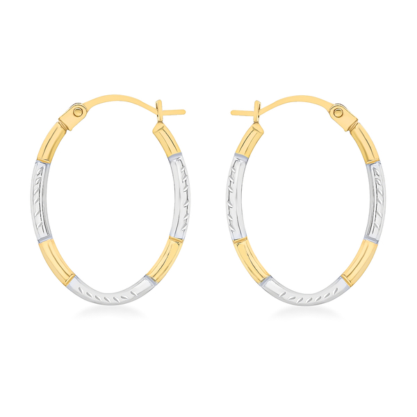 9K Yellow & White Gold Diamond Cut Creole Earrings