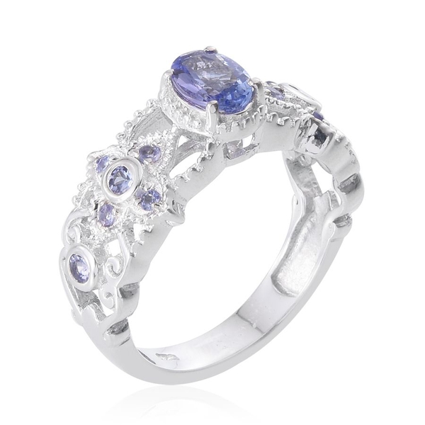 Tanzanite (Ovl 0.75 Ct) Ring in Platinum Overlay Sterling Silver 1.250 Ct.
