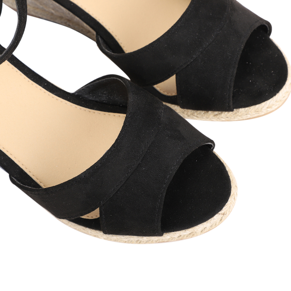 LA MAREY Open Toe High Heels Espadrilles Sandals (Size 4) - Black