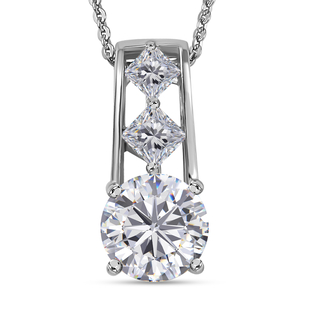 GP Moissanite and Kanchanaburi Blue Sapphire Pendant with Chain (Size 18 with 2 Inch Extender) in Pl
