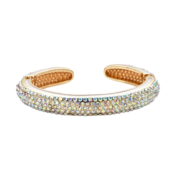 White AB Crystal Cuff Bangle (Size 7) Enamelled in Yellow Gold Tone