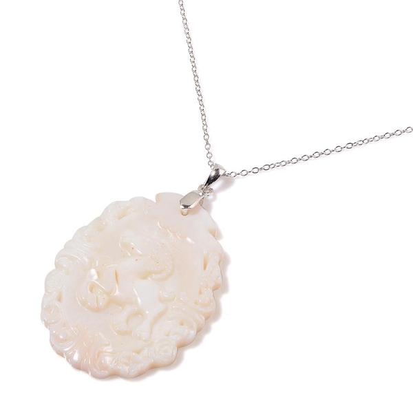 White Shell ZODIAC Aries Pendant With Chain in Sterling Silver
