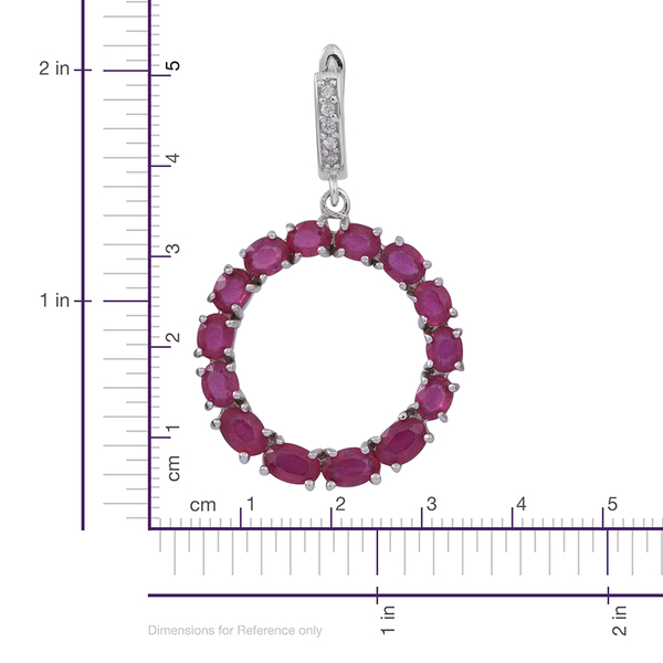 African Ruby (Ovl), White Topaz Earrings (with Clasp) in Rhodium Plated Sterling Silver 15.000 Ct.