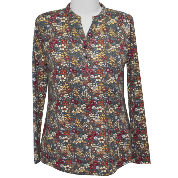 SUGARCRISP Long Sleeve Floral Print Top in Grey and Multi Colour (Size S)