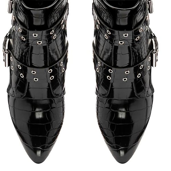 Ravel Black Croc-Print Gerona Ankle Boots (Size 3)
