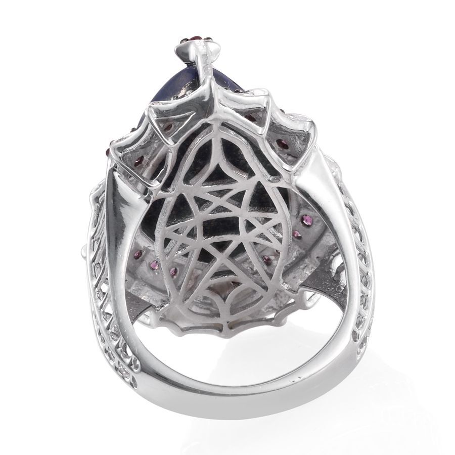GP Lapis Lazuli, Citrine, Rhodolite Garnet and Kanchanaburi Blue Sapphire Ring in Platinum Overlay Sterling Silver 20.000 Ct.