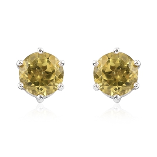 Yellow Apatite Stud Earrings (with Push Back) in Platinum Overlay Sterling Silver 1.50 Ct.
