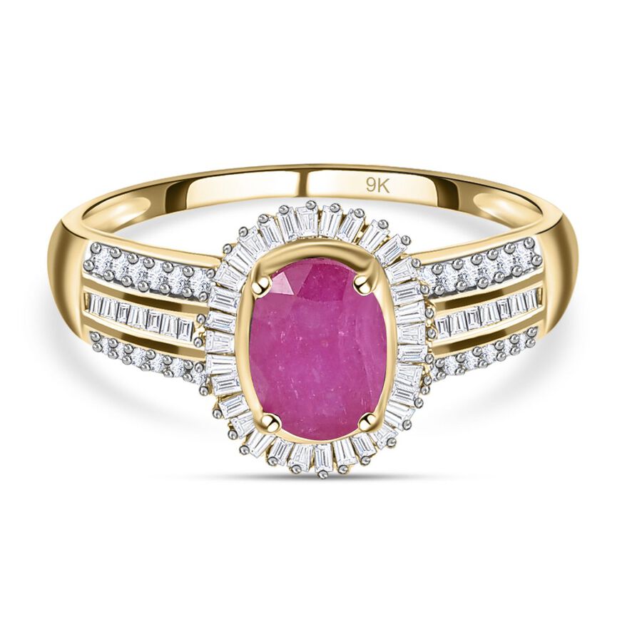 9K Yellow Gold Natural AAA Mozambique Ruby and Diamond Ring 2.00 Ct.