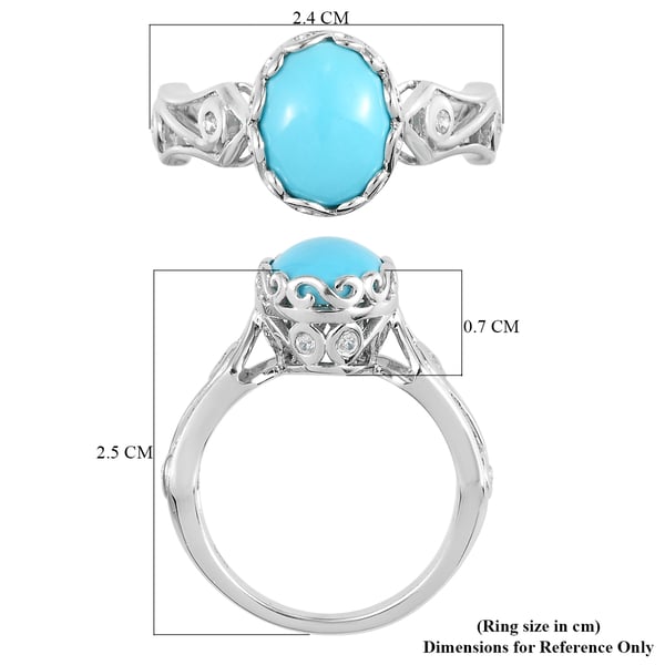 Arizona Sleeping Beauty Turquoise and Natural Cambodian Zircon Ring in Platinum Overlay Sterling Silver 2.18 Ct.