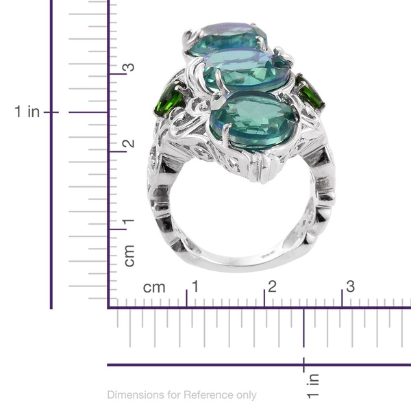 Peacock Quartz (Rnd 6.10 Ct), Chrome Diopside Ring in Platinum Overlay Sterling Silver 14.750 Ct.