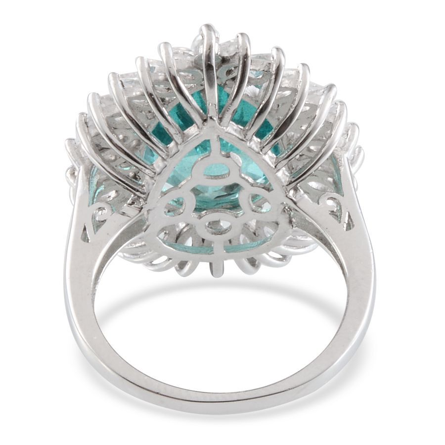 Paraiba Tourmaline Colour Quartz (Pear 9.00 Ct), White Topaz Ring in Platinum Overlay Sterling Silver 11.750 Ct.