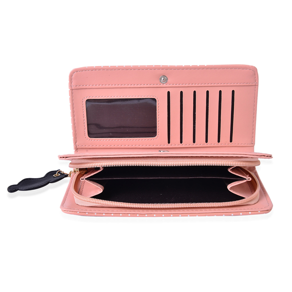 Black & Pink Colour Cat Charm Wallet (Size 19x9x3 Cm)