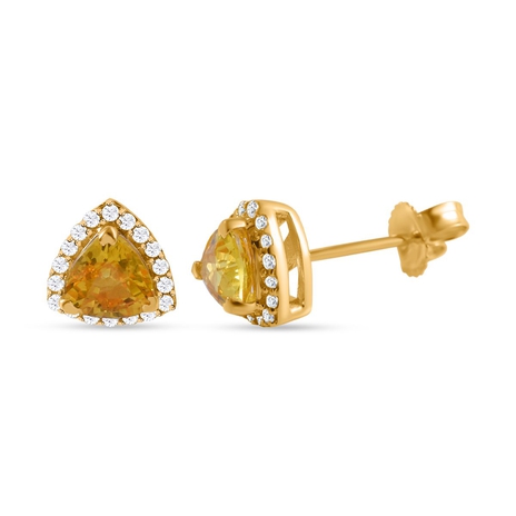9K Yellow Gold  AA   Yellow Sapphire ,  White Diamond  Earring in Vermeil YG 1.20 ct,  Gold Wt. 1.25