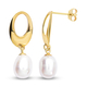 White Freshwater Pearl Drop Earrings (With Push Back) in Yellow Gold Overlay Sterling Silver