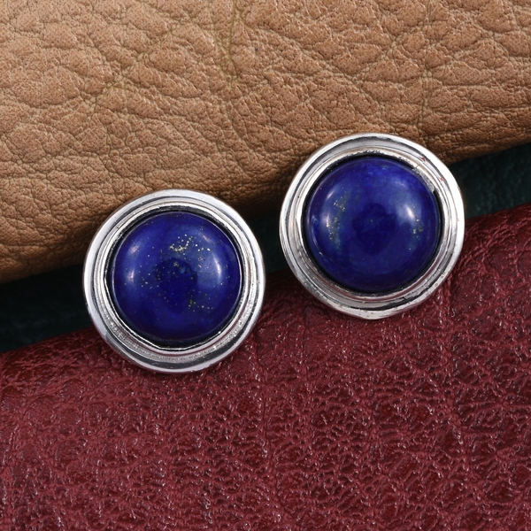 Lapis Lazuli (Rnd) Stud Earrings (with Push Back) in Platinum Overlay Sterling Silver 4.500 Ct.