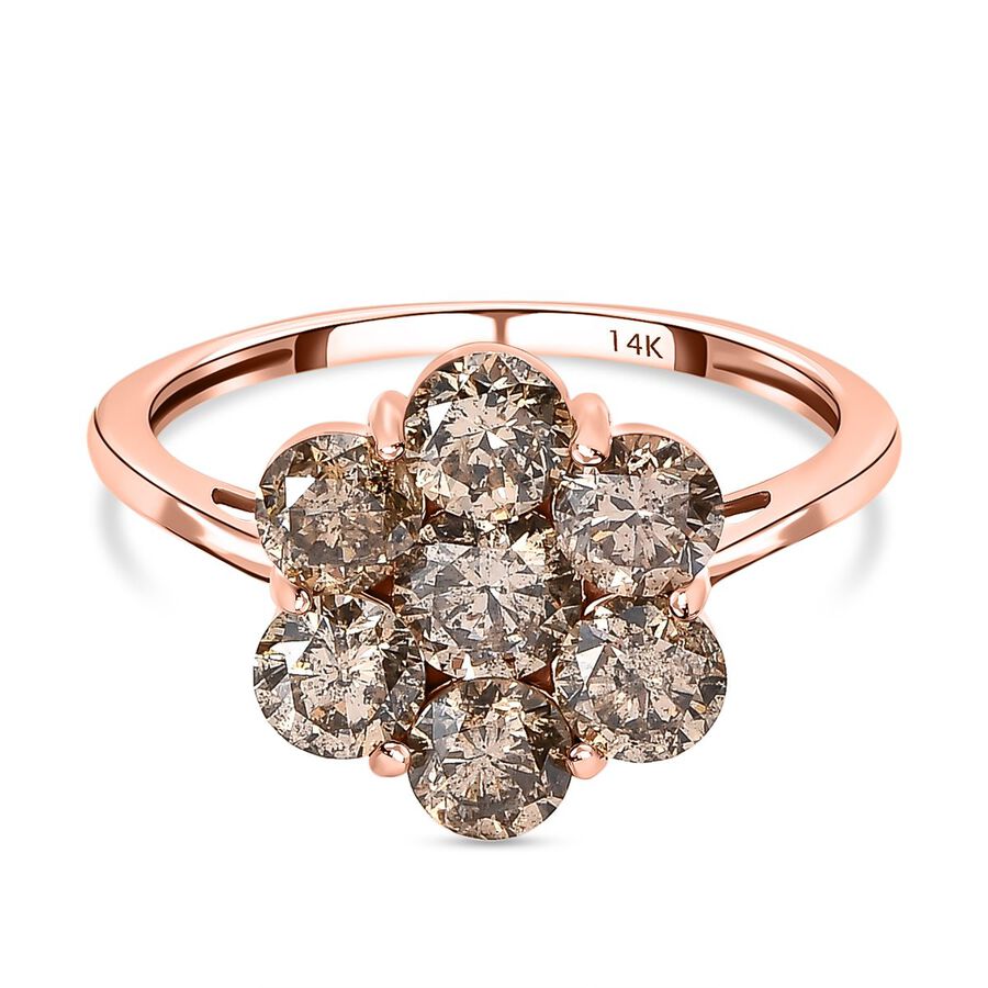 14K Rose Gold SGL Certified Natural Champagne Diamond Floral Ring 2.00 Ct.