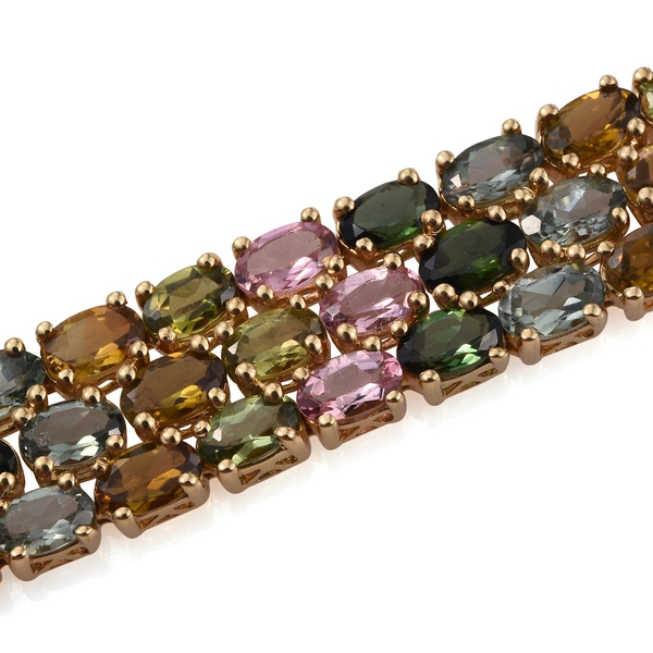 Rainbow Tourmaline (Ovl) Bracelet (Size 7.5) in 14K Gold Overlay Sterling Silver 25.000 Ct.