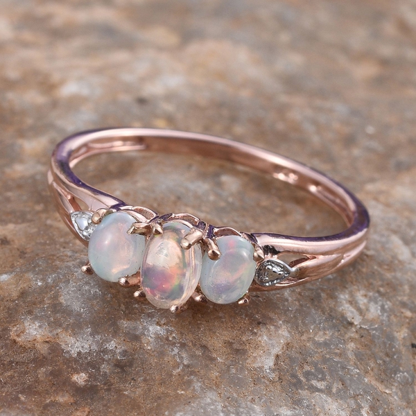 Ethiopian Welo Opal (Ovl) 3 Stone Ring in Rose Gold Overlay Sterling Silver 0.500 Ct.