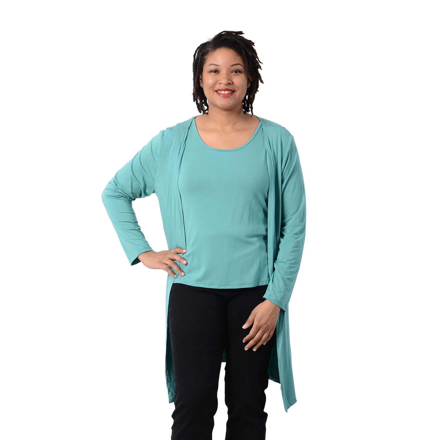 2 Piece Set - Matching Cardigan and Tank Top in Solid Mint Green