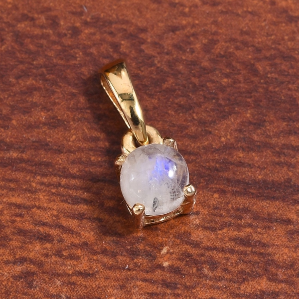 Rainbow Moonstone (Rnd) Solitaire Pendant in 14K Gold Overlay Sterling Silver 0.750 Ct.