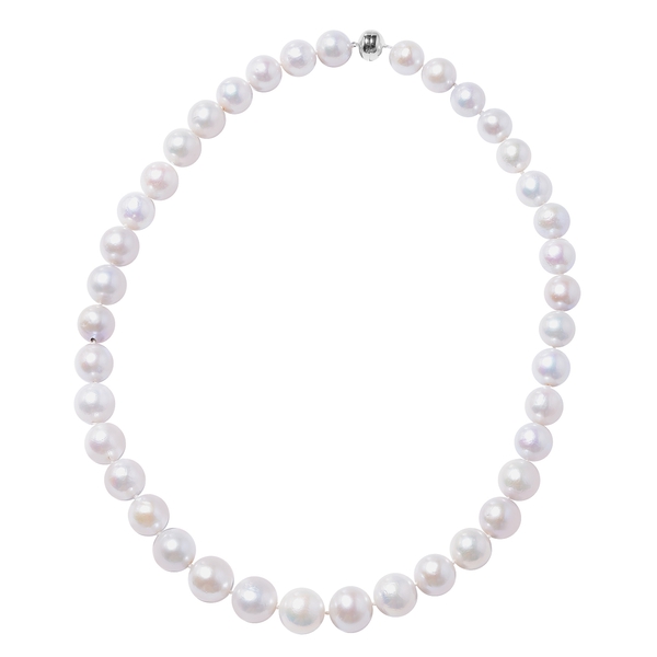 20 Inch Long AAA White Edison Pearl Beaded Necklace in 9K White Gold 1 Grams