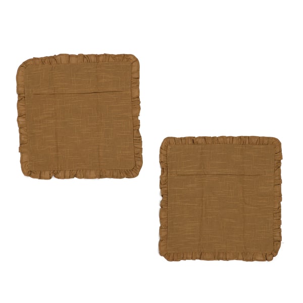 Set of 2 - Cotton Linen Solid Cushion Cover with Ruffled Flange (Size - 45x4 Cm) - Light Brown