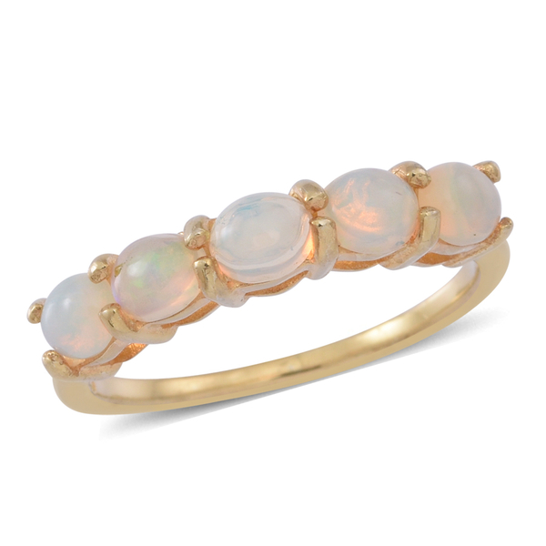 Ethiopian Welo Opal (Ovl) 5 Stone Ring in 14K Gold Overlay Sterling Silver 1.250 Ct.