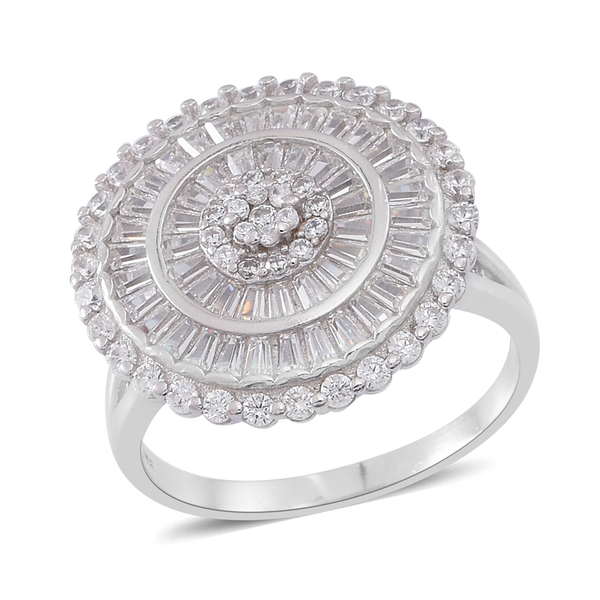 ELANZA AAA Simulated White Diamond (Rnd) Cluster Ring in Rhodium Plated Sterling Silver, Silver wt 7