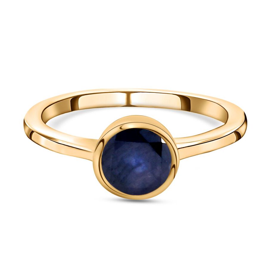 Blue Sapphire Solitaire Ring in 18K Vermeil Yellow Gold Plated Sterling Silver 1.22 Ct