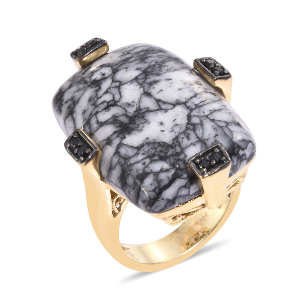 Austrian Pinolith  Boi Ploi Black Spinel Ring in 14K Gold Overlay Sterling Silver 31.750 Ct.