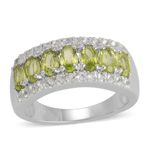 Hebei Peridot (Ovl), White Topaz Ring in Platinum Overlay Sterling Silver 2.000 Ct.